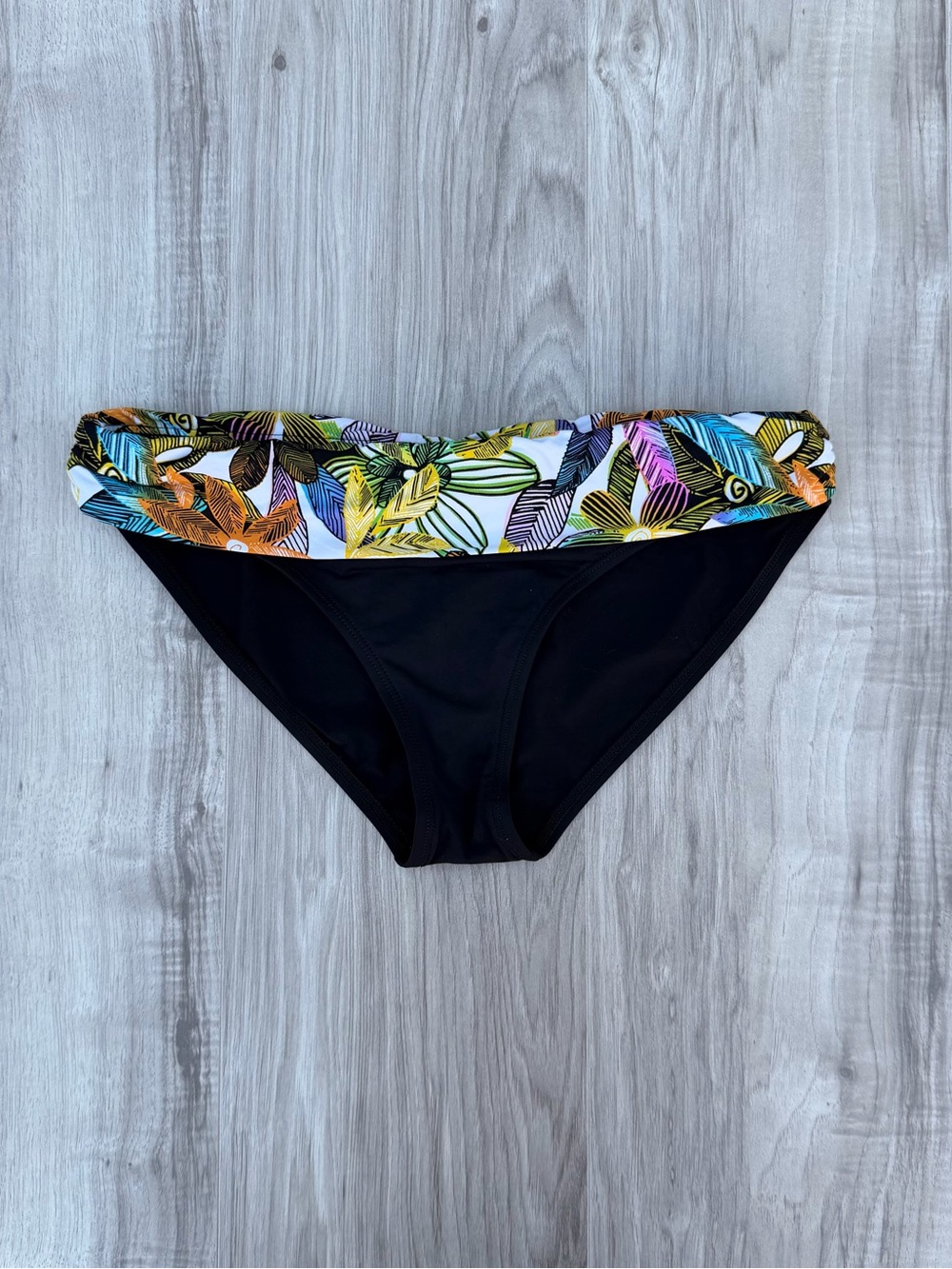 La Blanca Black Bikini Bottom with Multicolor Tropical Waistband